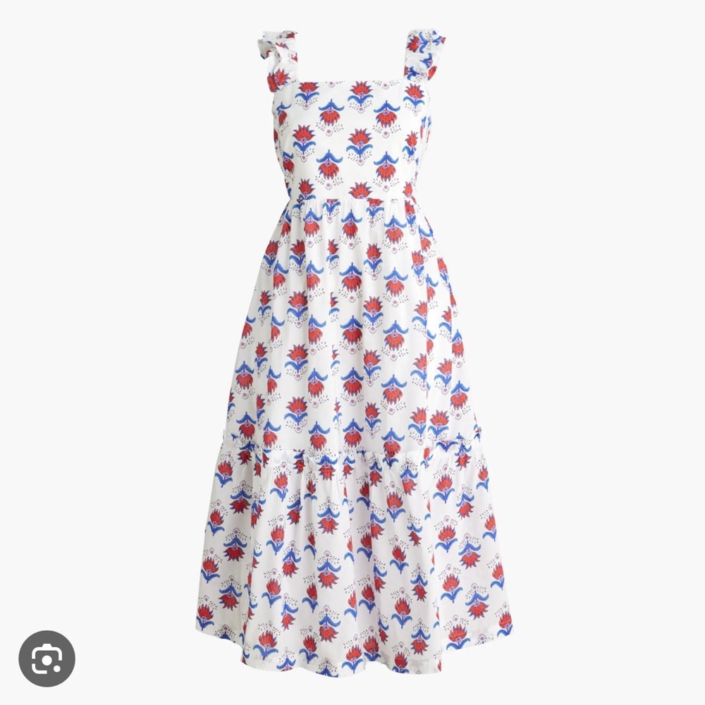 White Dress with Red and Blue Floral Pattern